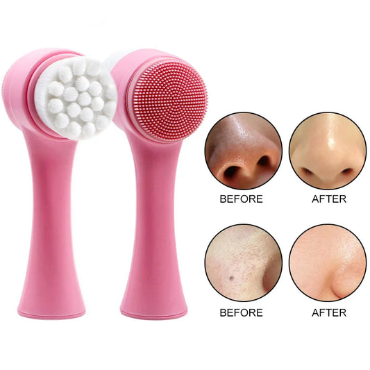 3D Bilateral Silicone Facial Cleanser Manual Massage Face Brush Cleaning Tools