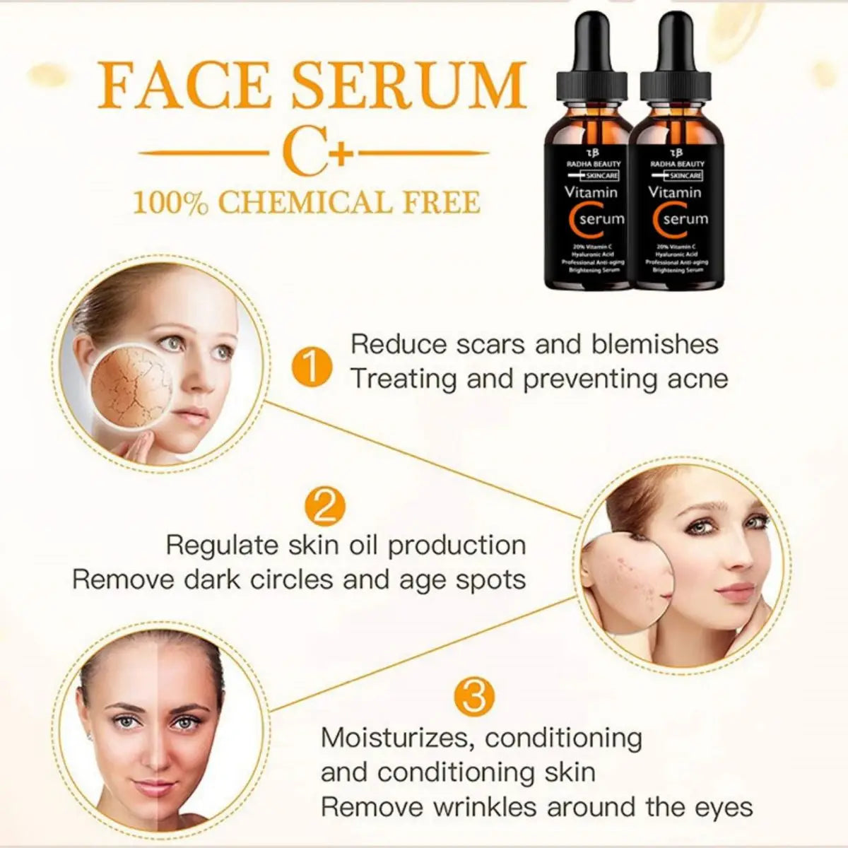 Vitamin C serum Face Serum Long Lasting Moisturizing Improve Roughness Lighten Spots
