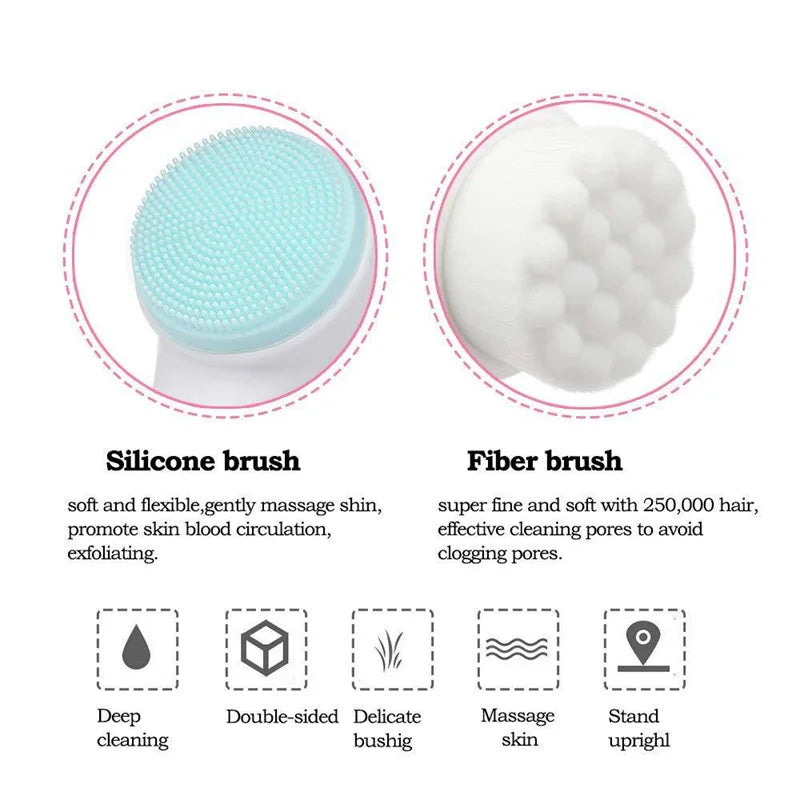 3D Bilateral Silicone Facial Cleanser Manual Massage Face Brush Cleaning Tools