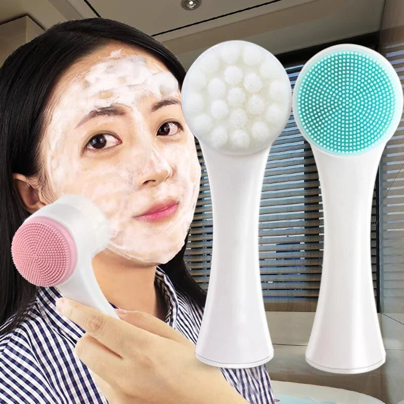 3D Bilateral Silicone Facial Cleanser Manual Massage Face Brush Cleaning Tools